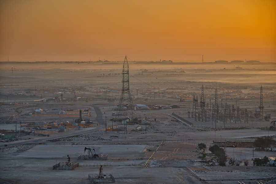 Oil field at sunrise